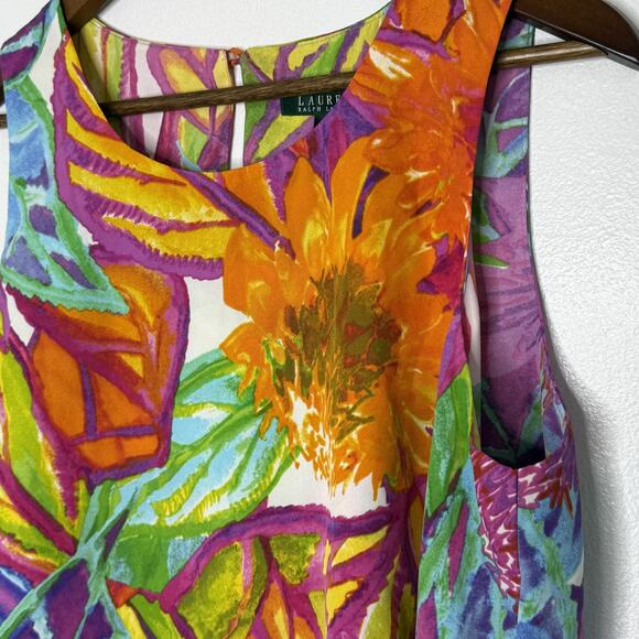 Ralph Lauren Blouse Womens Large Bright Floral Print Sleeveless Tank Top - Picture 2 of 7